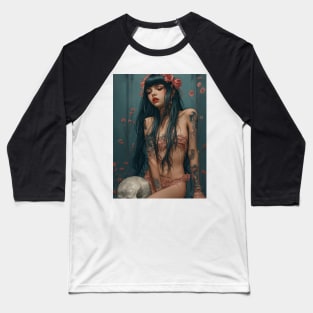 Geisha and skull 93009 Baseball T-Shirt